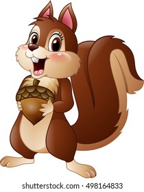 Cartoon Funny Squirrel Holding Pine Cone