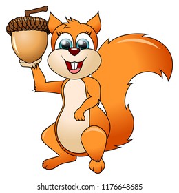 Cartoon funny squirrel isolated on white background. Vector Illustration