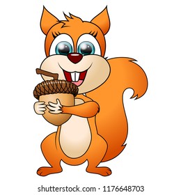 Cartoon funny squirrel isolated on white background. Vector Illustration