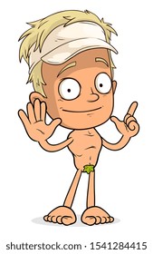Cartoon funny standing blonde boy in tennis cap. Layered vector for animations. Isolated on white background. Vector icon.
