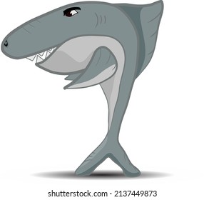 Cartoon funny standing shark isolated on white background