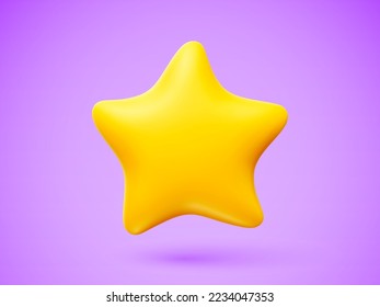 Cartoon funny star 3d vector icon. Single emoji star symbol of customer rating feedback isolated on purple background