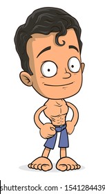 Cartoon funny strong happy boy character.Layered vector for animations. Isolated on white background. Vector icon.
