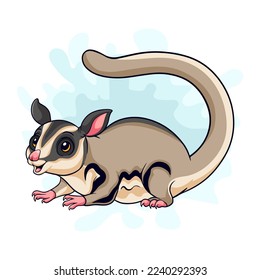 Cartoon funny sugar glider isolated on white background