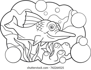 cartoon funny swordfish coloring book