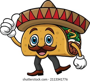 Cartoon funny taco mascot giving thumb up