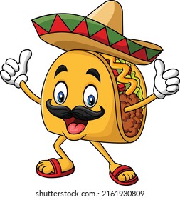 Cartoon funny taco mascot giving thumb up