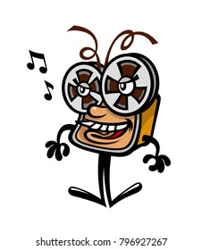 Cartoon funny tape recorder, character in a flat style. Vector Image isolated on white background. Icon illustration for print and website. Comic style. Mascot for the company. Cartoon funny tape recorder, character in a flat style. Vector Image isolated on white background. Icon illustration for print and website. Comic style. Mascot for the company.