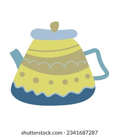 Cartoon funny teapot or coffee kettle for cafe or house kitchen decor. Simple pottery stickers