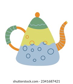 Cartoon funny teapot or coffee kettle for cafe or house kitchen decor. Simple pottery stickers