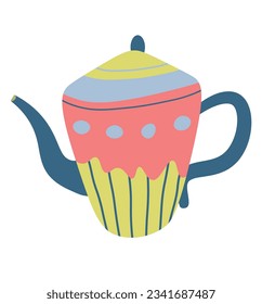 Cartoon funny teapot or coffee kettle for cafe or house kitchen decor. Simple pottery stickers