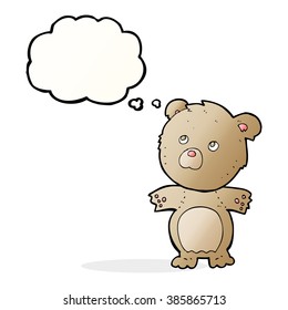 caricatura de oso de peluche divertido con burbuja de pensamiento