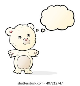 caricatura de oso de peluche divertido con burbuja de pensamiento