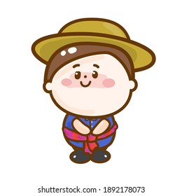 Cartoon Funny Thai Farmer Vector