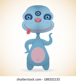Cartoon funny three-eyed blue monster