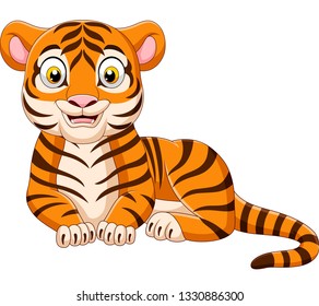 Cartoon funny tiger isolated on white background