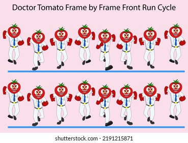 Cartoon Funny Tomato Run Cycle In Doctor Dress Vector Illustration. Easy To Edit Ready To Use In 2D Animation, Motion Graphics, ELearning Videos, Animated Explanatory Clips