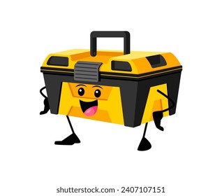 Cartoon funny toolbox diy, building and repair tool character. Isolated vector lively personage with a mischievous smile, radiates playfulness and creativity, ready for creative handyman adventures