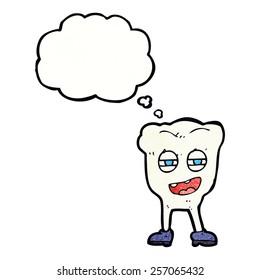cartoon funny tooth character with thought bubble