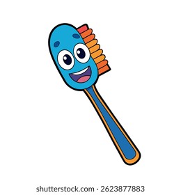 Cartoon Funny Toothbrush Vector Illustration, Line Art on White Background