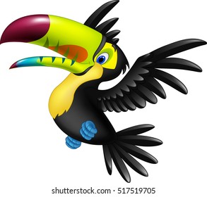 Cartoon funny toucan flying