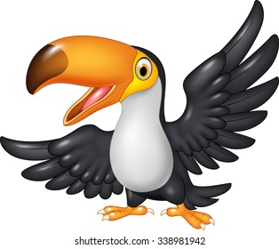 Cartoon funny toucan. Isolated on white background