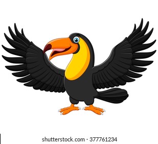 Cartoon funny toucan. Isolated on white background