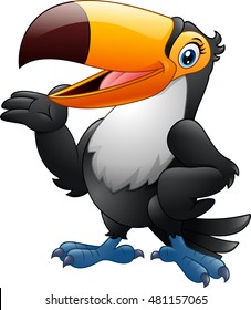 Cartoon funny toucan presenting