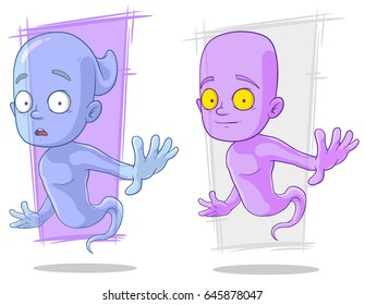 Cartoon funny transparent little ghost characters vector set