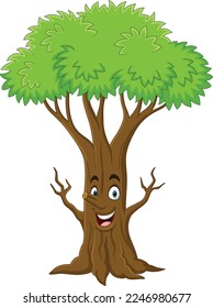 Caricatura divertida de un personaje de árbol sobre fondo blanco