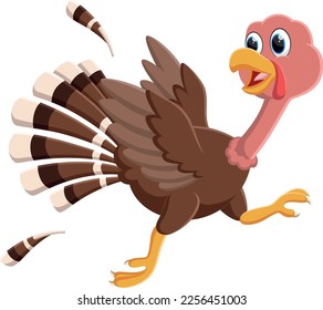 Cartoon funny turkey bird running, isolated on white