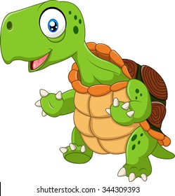 Cartoon funny turtle posing isolated on white background