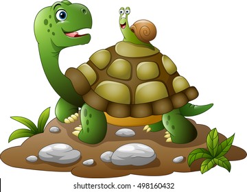 Cartoon funny turtle with snail