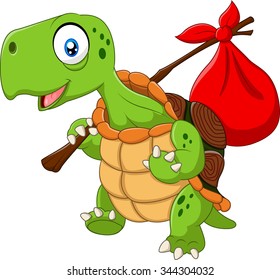 Cartoon funny Turtle traveling isolated on white background 