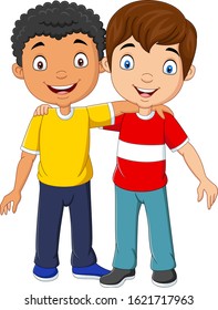 Cartoon Funny Two Little Boys Hugging