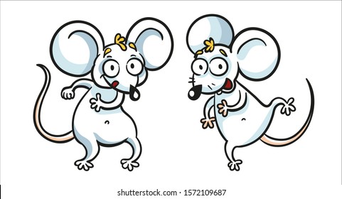 Cartoon funny two mouses dancing. Animal cartoon characters. Symbol of the Chinese horoscope, New Year celebration.  Isolated on white background. 
