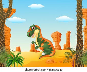 Cartoon lustiger Tyrannosaurus mit Wüstenhintergrund