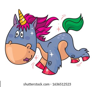cartoon funny unicorn vector illustration