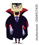 Cartoon funny vampire wearing cape illustration. Scary Halloween dracula character design