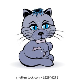  Cartoon funny vector colorful cat at the white background.