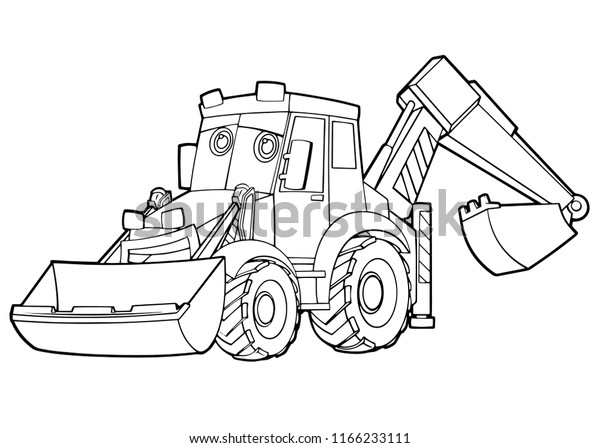 Cartoon Funny Vector Excavator Isolated Coloring Stock Vector