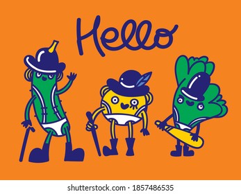 Cartoon funny vegetables in the form of a clockwork orange gang