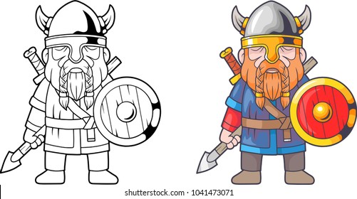 cartoon funny viking, coloring book