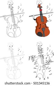 Cartoon funny violin. Dot to dot educational game for kids