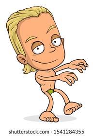 Cartoon funny walking blonde boy character. Layered EPS ready for animations. Layered vector for animations. Isolated on white background. Vector icon.

