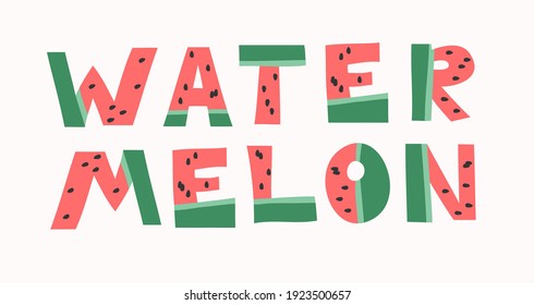 Cartoon Funny Watermelon Font. Hand Drawn Vector Fruit Alphabet. Vegan Illustration Summet Text