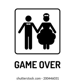 Cartoon Funny Wedding Symbol - Game Over. Vector illustration