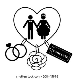 Cartoon Funny Wedding Symbols - Game Over. Vector illustration