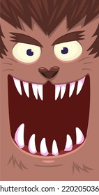 Cartoon funny werewolf character design with scary face expression. Halloween vector illustration isolated on white. Party poster,package design or holiday decoration