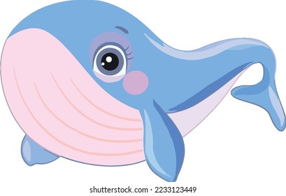 Cartoon funny whale isolated on white background